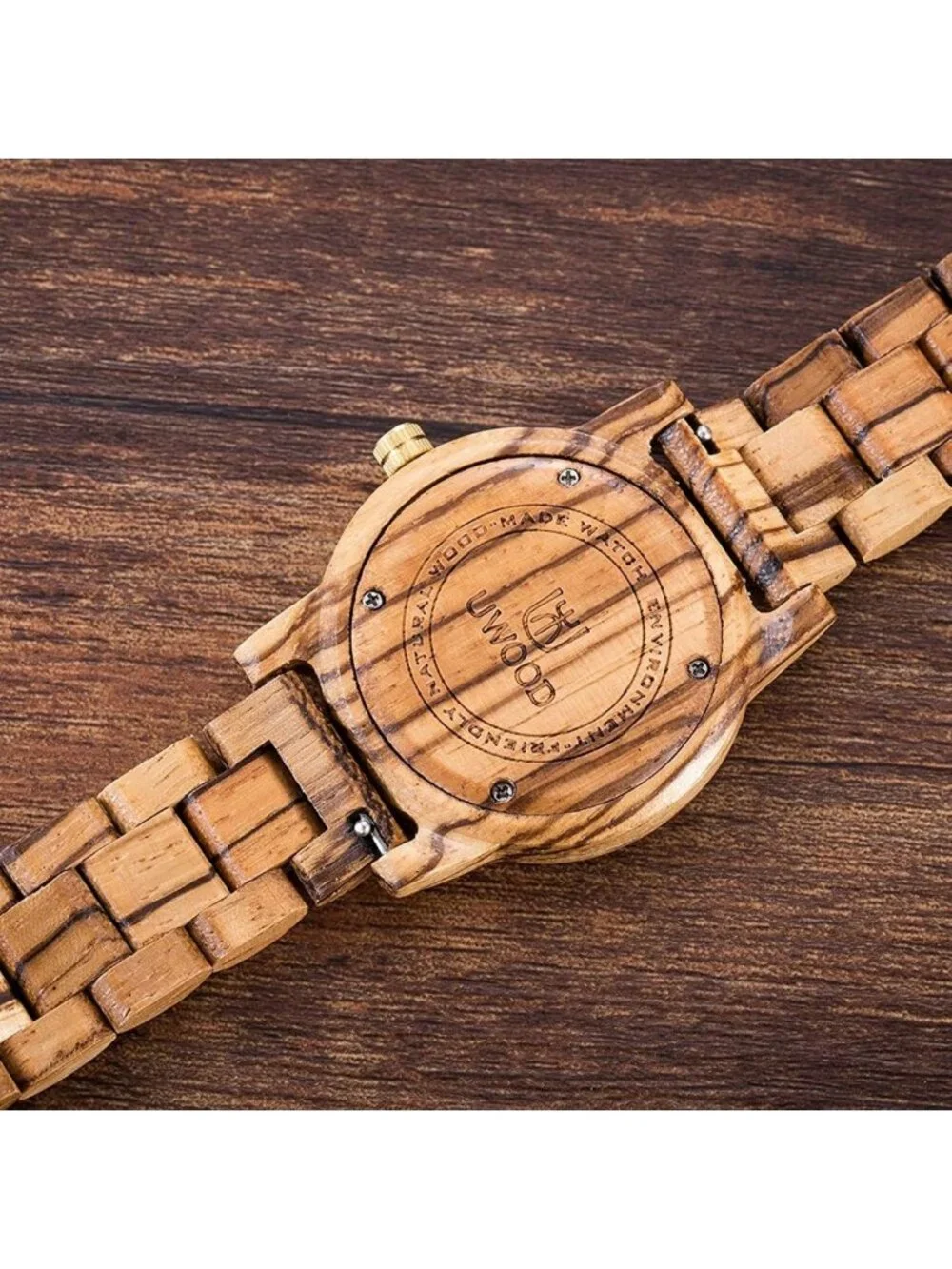 Natural Handmade Wooden Watch 40mm Unisex with Adjustable Band & Gift Box